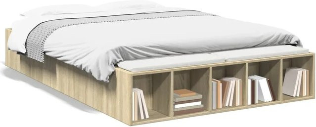 vidaXL Bettgestell in Sonoma-Eiche Braun aus Holzwerkstoff mit Seitenfächern, B/T/H: 135 x 190 x 30 cm - Bild 1