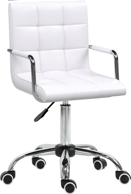 HOMCOM Bürostuhl aus weißem PU-Leder, ergonomischer Drehstuhl mit Armlehnen und Rollen, B/T/H: 52,5 x 54 x 84-99 cm - Bild 1