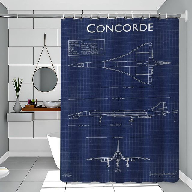 Wasserdichter Duschvorhang mit Air Force Airbus Patentdruck in Blau, B: 150 cm, H: 180 cm - Bild 1
