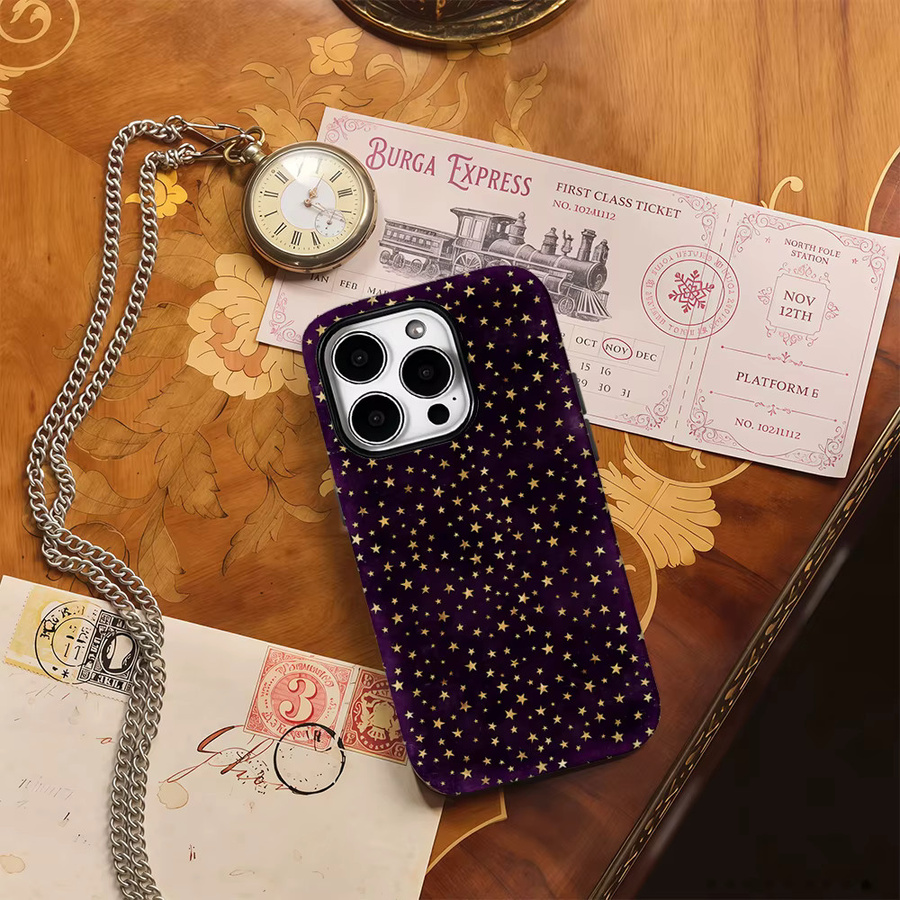Potdemiel Handyhülle Golden Stars für iPhone 17AIR 16E 16 15 14 13 12 11 17 Pro Max Plus mit doppelschichtiger Rückseite in Purple - Bild 4