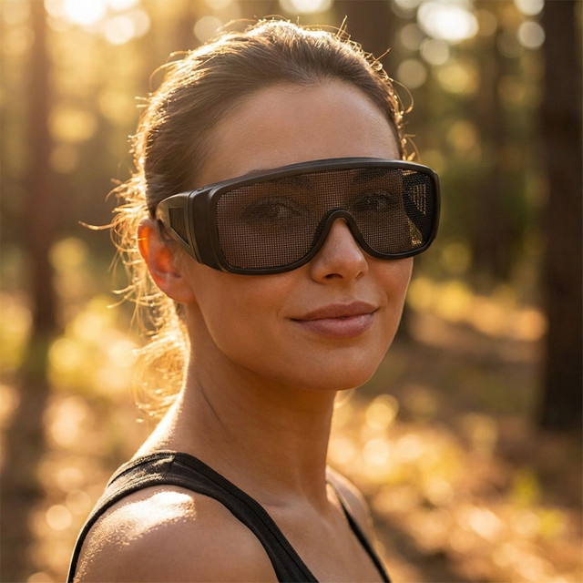 Schlagfeste Sicherheitsbrille aus Edelstahl und Metallgeflecht in Schwarz mit klarem Glas - Bild 1