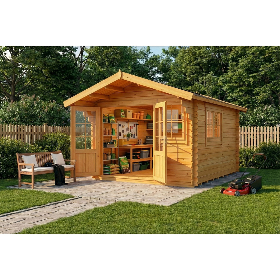 Alpholz Gartenhaus Set Gabriel aus Pinie in Braun und Schwarz, B/T: 338 x 467 cm, Wandstärke 28 mm, inklusive Boden und Dacheindeckung - Bild 2