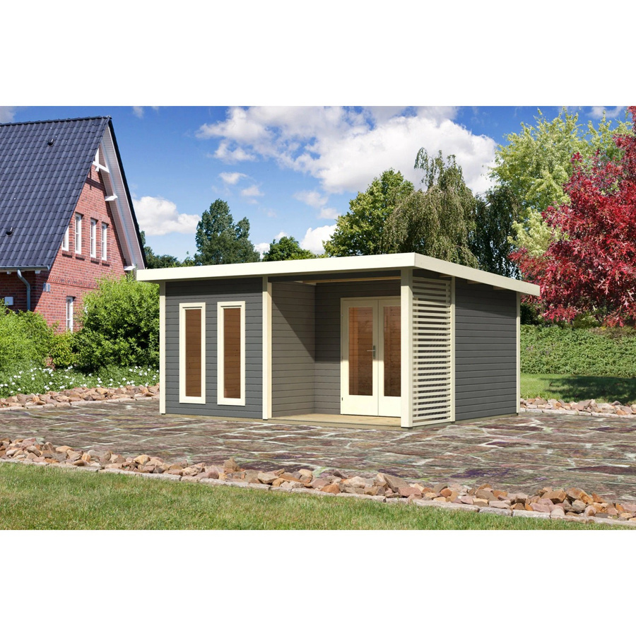 Karibu Holz-Gartenhaus Norrköping in Terragrau mit Flachdach und modernem Design, B: 506 cm, T: 366 cm - Bild 2