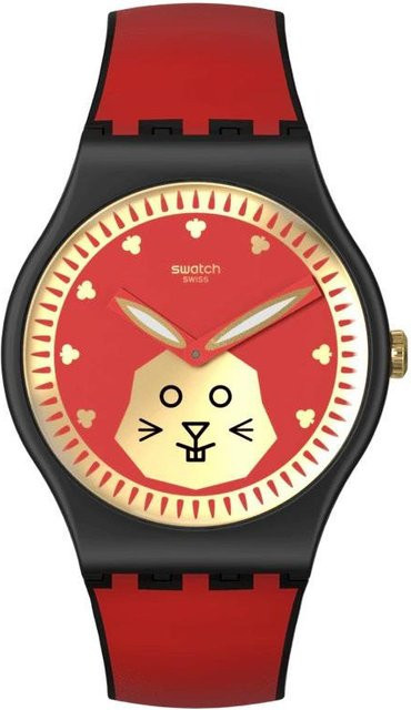 Swatch Armbanduhr, Quarz, Keramikgehäuse, 41 mm, Silikonarmband, Rot, Unisex - Bild 1