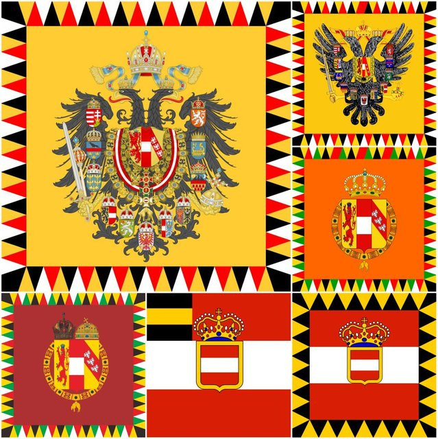 Österreichische Kaiserliche Standardflaggen Mix Infanteriemuster Anfang des 19. Jahrhunderts, Mehrfarbig, B/B/B: 120 x 120 x 120 cm - Bild 1