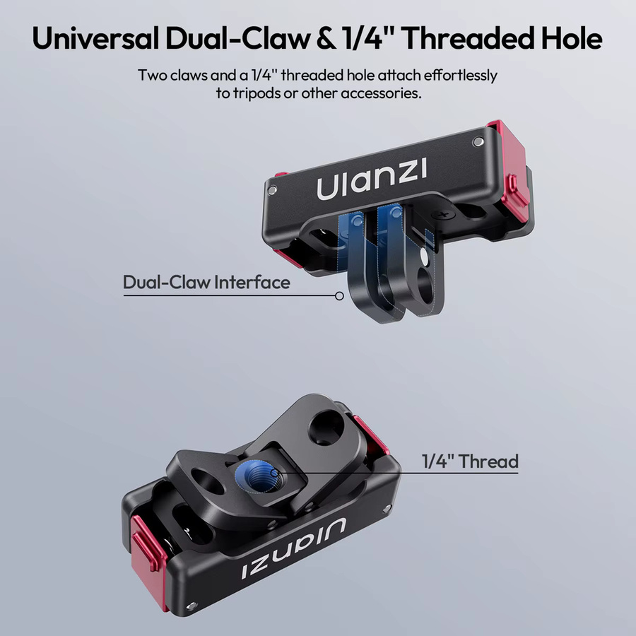Ulanzi OA24 Metall-Magnetischer Schnellwechseladapter für DJI Action 6 und DJI Nano in Schwarz mit Universal-Doppelklaue und 1/4-Zoll-Gewindeloch für Vlog-Aufnahmen - Bild 3