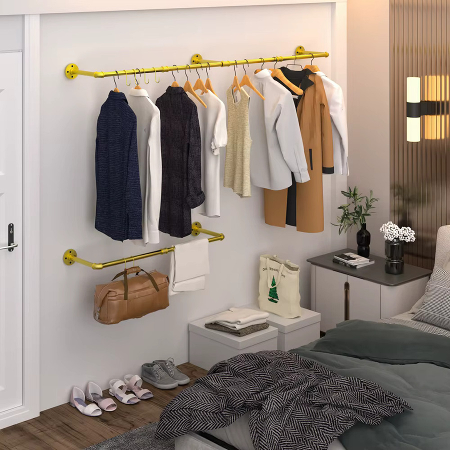 Wisfor Industrielle Kleiderstange aus Metall zur Wandmontage für das Schlafzimmer, Schwarz oder Gold, Glänzend - Bild 3