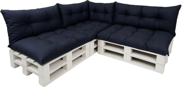 Setgarden Style 7er-Set Palettensofa Kissen Outdoor in Marine Blau mit abnehmbaren und waschbaren Bezügen, Sitzkissen Breite: 120 cm, Tiefe: 60 cm und Rückenkissen Breite: 120 cm, Tiefe: 40 cm - Bild 1