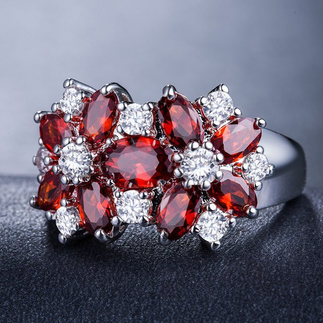 Huitan Ring, Blume, Zirkonia, Silber, Damen - Bild 1