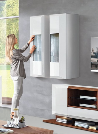 Hängevitrine MONDO PRISMA in Weiß mit Glastüren und Regalen, B/T/H: 120 x 45 x 41 cm