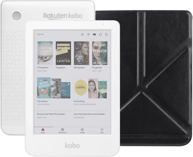 Kobo Clara Colour E-Reader in Weiß mit BlueBuilt Book Case in Schwarz - Bild 1
