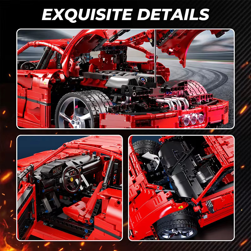 Technischer X001 Roter Supersportwagen F40 Sportfahrzeug-Modell, Bausteine, 4026 Teile - Bild 3