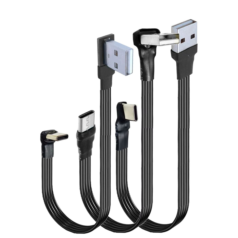 CY USB-C auf USB 2.0 Flachkabel mit 90 Grad Winkel, Datenkabel in Schwarz - Bild 3