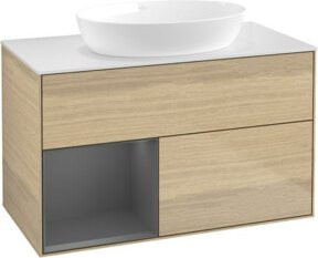 V&B Waschtischunterschrank Finion 100 mit Wandbeleuchtung in Anthrazit und Eiche lackiert, Breite: 100 cm, Höhe: 50,1 cm, Tiefe: 50,1 cm - Bild 1