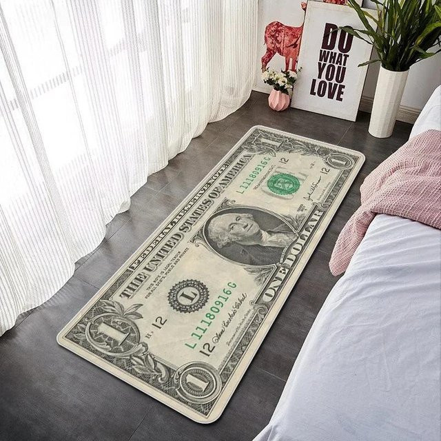 Karpetti Fußmatte mit Dollar-Schein-Print, rutschfest und waschbar, Farbe: Grün, B/T: 50 x 150 cm - Bild 1