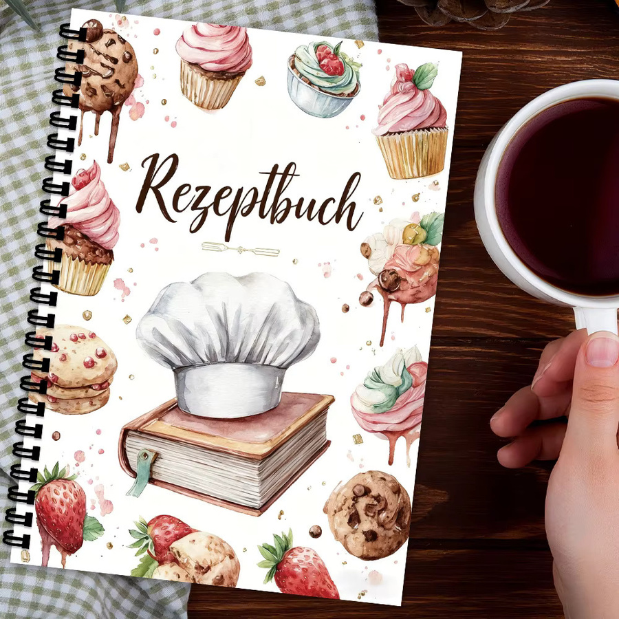 Rezept-Notizbuch mit Kochmützen-Design, leeres Kochbuch für Kochbegeisterte, A5, Weiß - Bild 2
