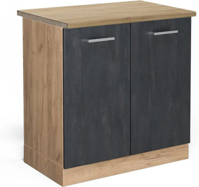 Vicco Spülenunterschrank R-Line in Schwarz Beton und Goldkraft Eiche, Breite: 80 cm - Bild 1