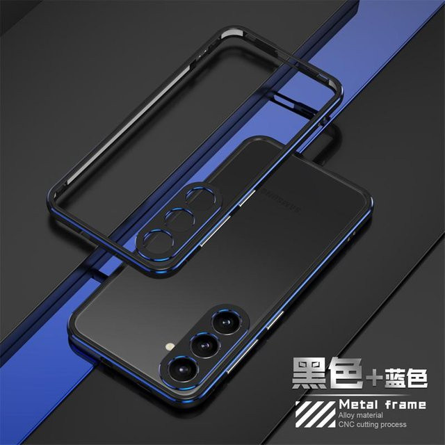 Stoßfeste Handyhülle mit Aluminium-Stoßfänger und Metall-Linsenrahmen für Samsung Galaxy S22 S23 S24 S25 Ultra Plus in Schwarz - Bild 1