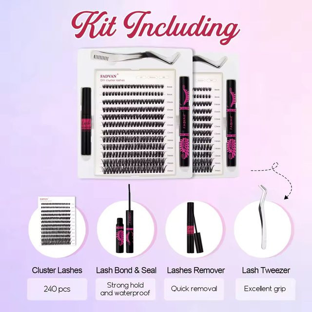 FADVAN Heat DIY Cluster-Wimpern- und Kleber-Set, 12 Reihen, D-Curl-Mix, 8–16 mm - Bild 1