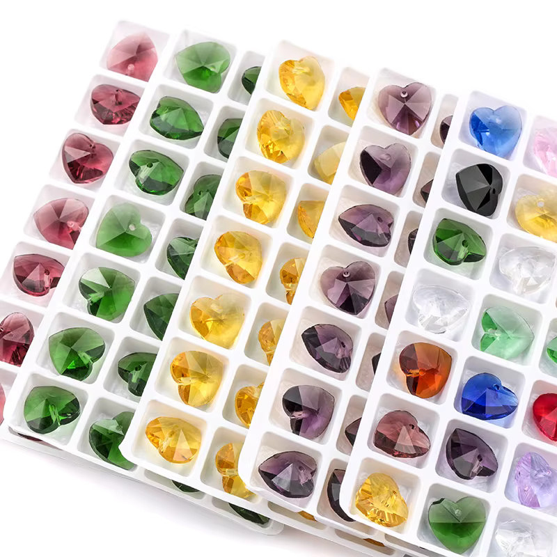 SMI Fine Herz Anhänger, Glas, Bunt, Kristall, 14 mm, Charms - Bild 5