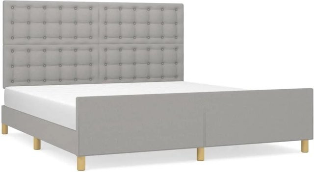 vidaXL Bettgestell mit Kopfteil aus Stoff und Lärchenholz in Hellgrau, B/T/H: 180 x 200 x 118 cm - Bild 1