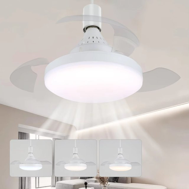IRALAN Intelligenter unsichtbarer Deckenventilator mit Licht und Fernbedienung, E27-Sockel, weiße einziehbare Flügel für Schlafzimmer und Arbeitszimmer - Bild 1