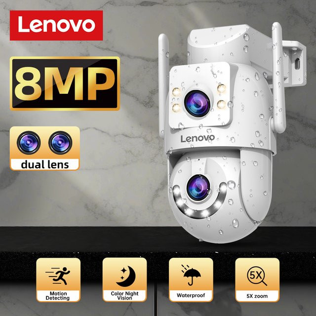 Lenovo 8MP HD Outdoor-Überwachungskamera mit Dual-Objektiv, Dual-Screen, AI-Tracking, PTZ-Farbnachtsicht und Überwachungsschutz in Weiß - Bild 1