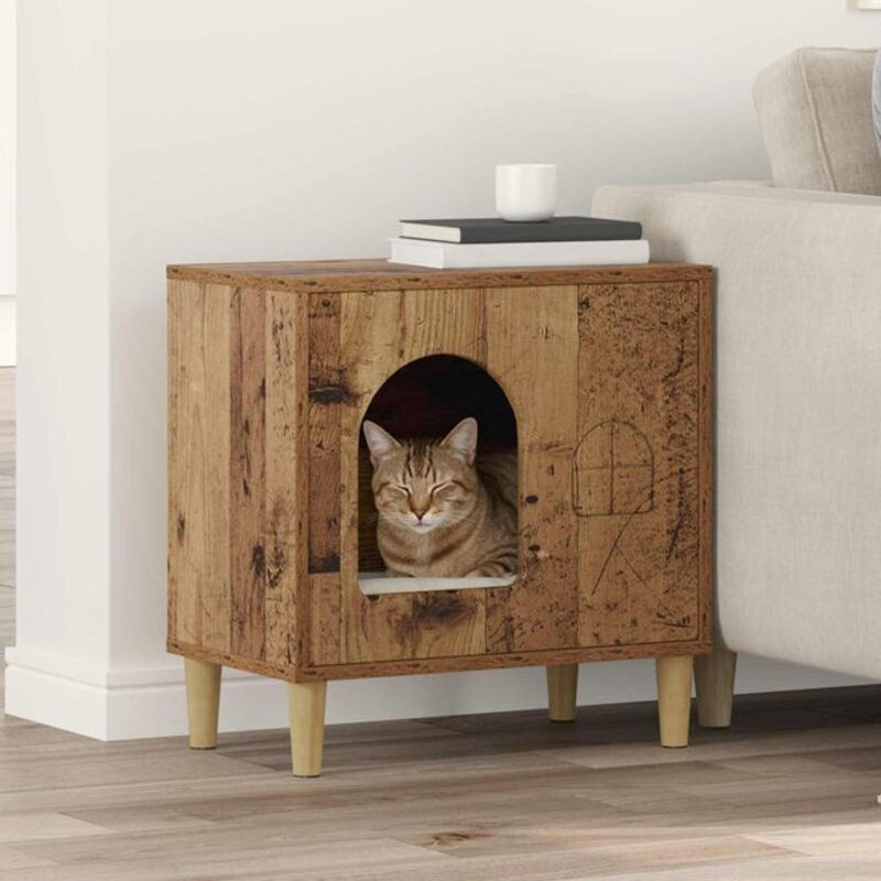 Katzenhaus aus Altholz und Holzwerkstoff von vidaXL in Braun, B/T/H: 51 x 30 x 52 cm - Bild 1