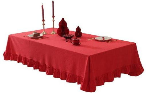 Caihezhi Tischdecke aus Baumwollmischung mit Rüschen in Rot, Rechteckig, Breite: 90 cm - Bild 1