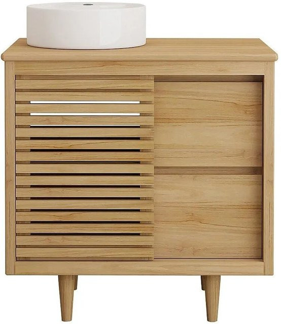 Vente-unique Einzelwaschtisch Toraja aus Teakholz in Naturfarben Hell, Breite: 80 cm, Tiefe: 55 cm, Höhe: 80 cm - Bild 1