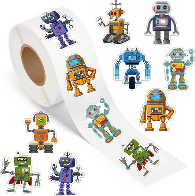 Bunte Cartoon Roboter Aufkleber für Kinder als Party Geschenk und Schreibwaren Dekoration, 100 Stück - Bild 1
