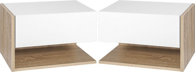 HOMCOM Nachtkastset aus 2 hängenden Nachttischen mit Schublade in Weiß Eiche Optik - Bild 1