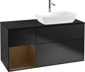 V&B Waschtischunterschrank Finion mit Wandbeleuchtung und Regal in Blau lackiert, Breite: 120 cm, Tiefe: 50,1 cm, Höhe: 50,1 cm - Bild 1