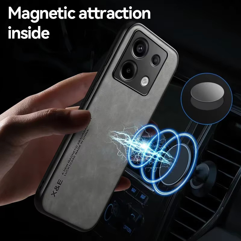 Magnetische Wildleder-Hülle für Xiaomi Redmi Note 13 Pro Plus, Redmi Note 12, Redmi Note 12S Pro, Xiaomi 13T und 12T Pro, stoßfeste matte Silikon-Softcover in Grau - Bild 3