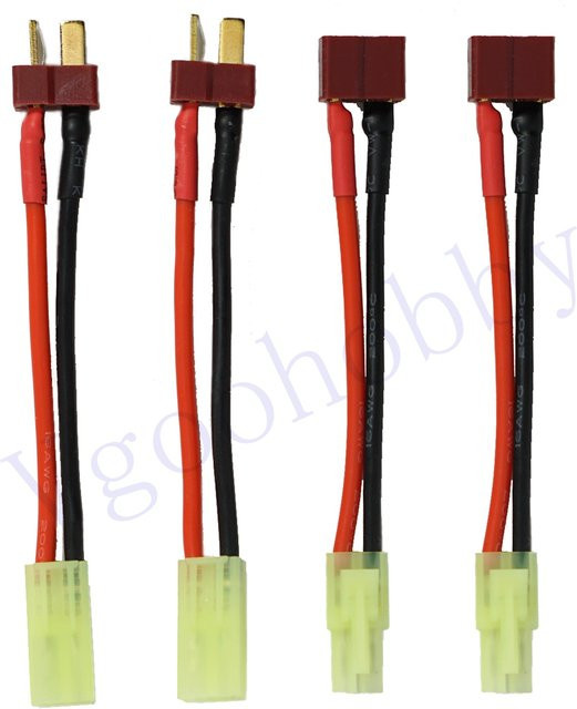 2 Paar Tamiya-Stil Mini-Stecker Adapter Set mit 16 AWG Silikonkabeln, T-Stecker männlich und weiblich für RC ESC und Lipo-Akkus, Länge: 7,97 cm - Bild 1