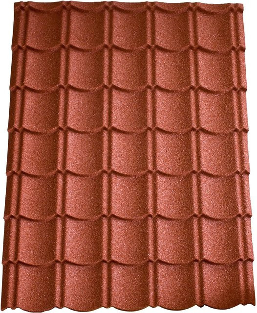 Easypan Metalldachpfanne in Ziegeloptik mit Granulat in Rot, B: 1135 mm x H: 860 mm - Bild 1
