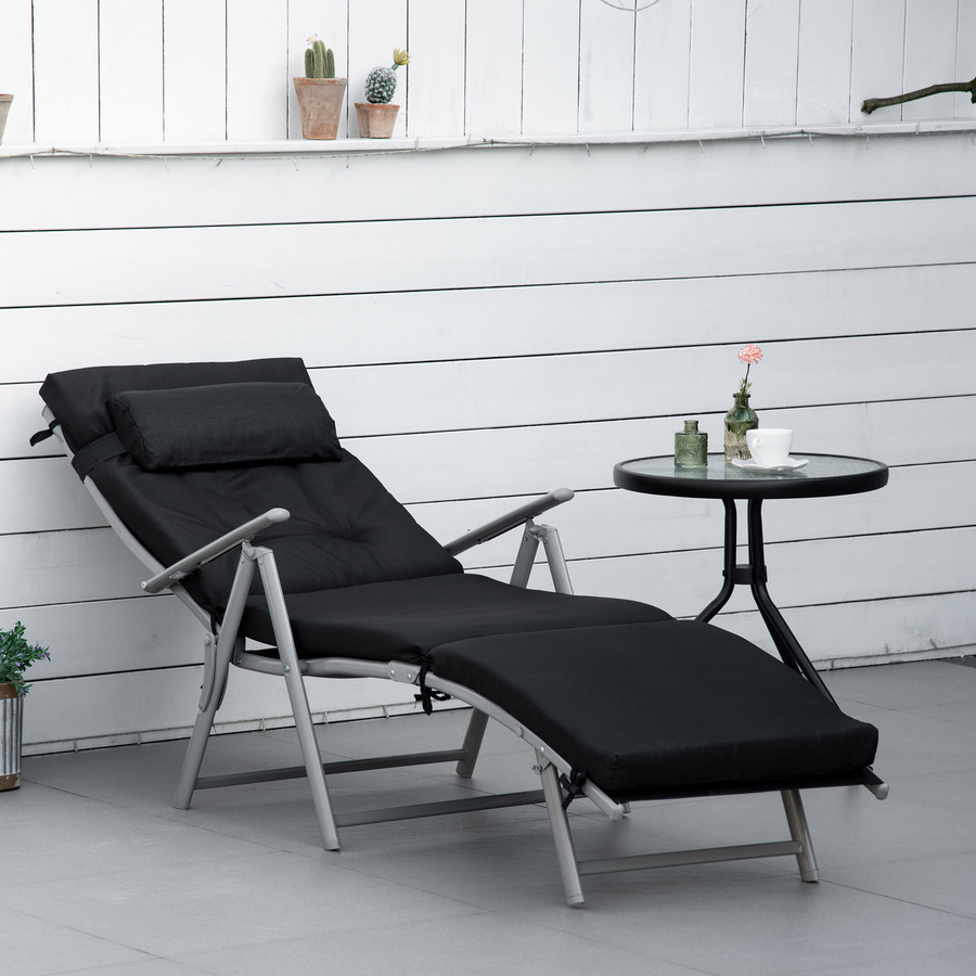 Outsunny Strandliege faltbar aus Textilene und Metall in Schwarz mit verstellbarer Rückenlehne und Kissen, B/T/H: 137 x 63,5 x 100,5 cm - Bild 2