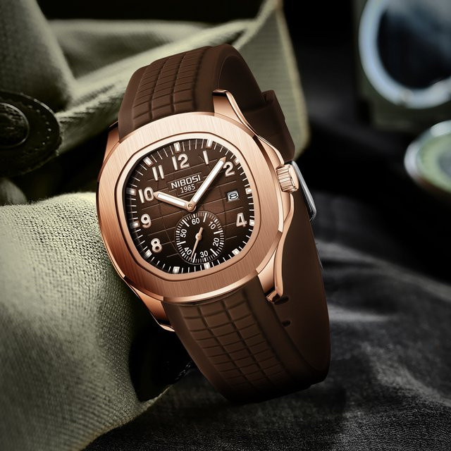NIBOSI Armbanduhr Quarz, Edelstahl, Schwarz, Roségold, Herren - Bild 1