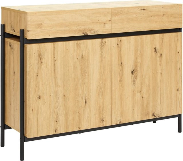 Bessagi Home Sideboard Jasmina im Industrial Design, Eichenfarben und Schwarz, B/T/H: 118 x 41,5 x 90 cm - Bild 1