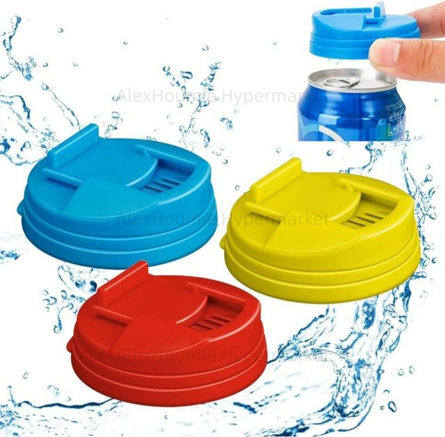 AlexHoumie 3er-Set wiederverwendbare Soda-Dosenabdeckungen aus Kunststoff in Blau, auslaufsichere Schutzdeckel für Standard-Getränkedosen - Bild 1