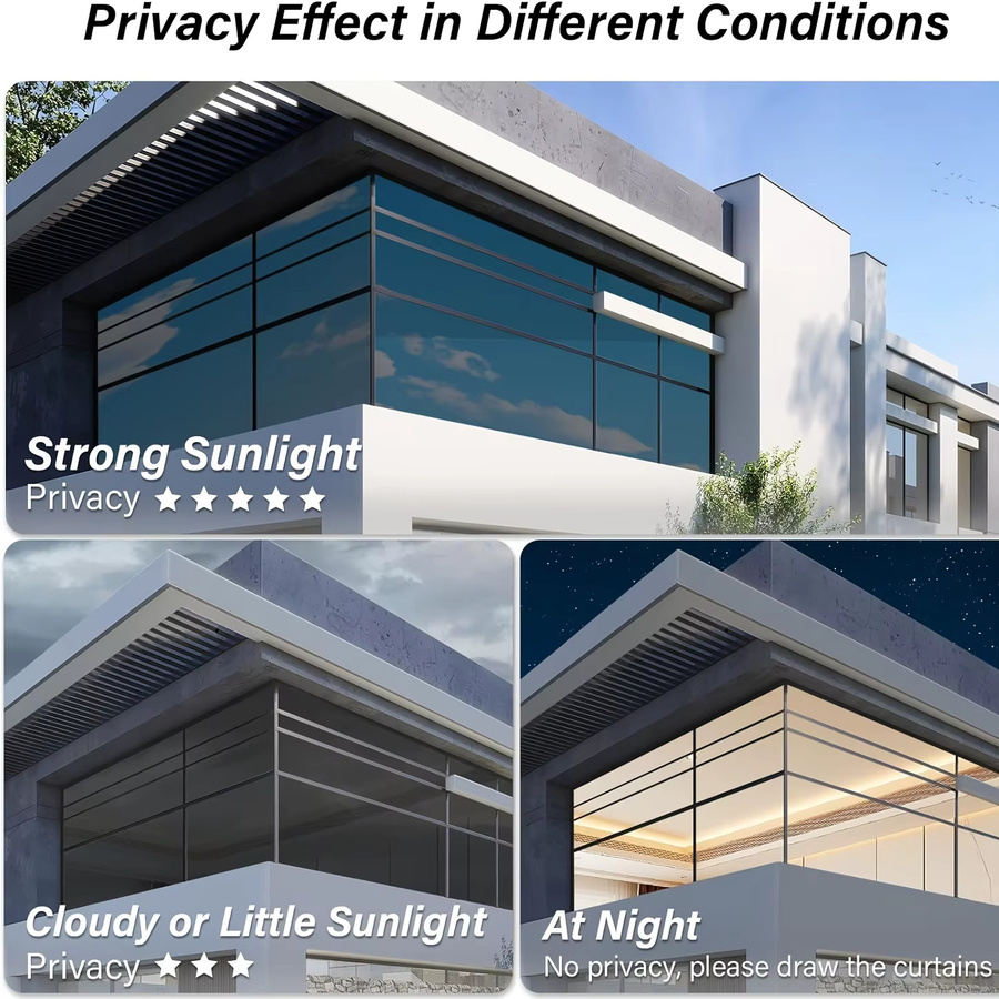 BUNPIG Sichtschutzfolie für Fenster, transparent/silber, statisch haftend mit UV-Schutz und Wärmekontrolle für Haus, Büro und Balkon - Bild 2