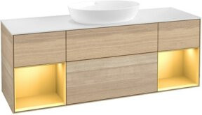 V&B Waschtischunterschrank Finion mit Wandbeleuchtung, Farbe Weiß und Eiche lackiert, Breite: 160 cm, Tiefe: 50,1 cm, Höhe: 50,1 cm - Bild 1