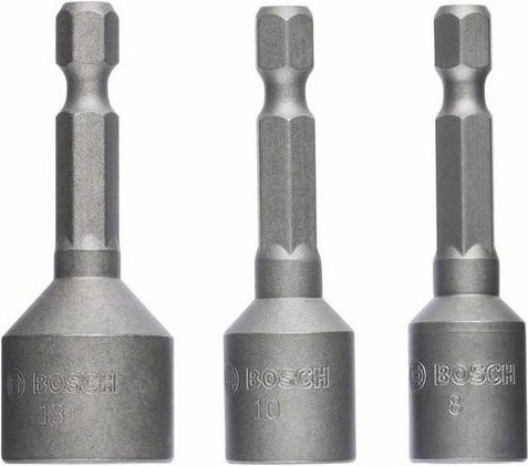 Bosch Steckschlüsseleinsatz Set 3-teilig aus gehärtetem Stahl, Farben: Silber, Größen: 8 mm, 10 mm, 13 mm, Tiefe: 50 mm - Bild 1