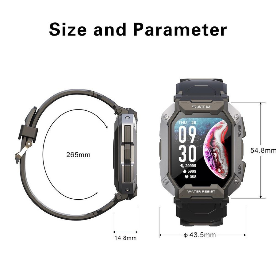 LIGE Smartwatch, Bluetooth, Silikon, Schwarz, Herren - Bild 3