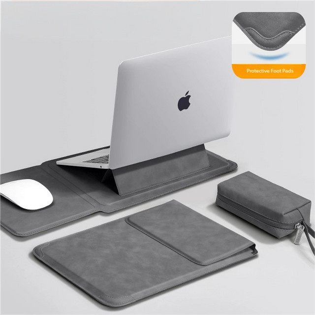TAIKESEN Laptop-Schutzhülle mit integriertem Ständer für MacBook Air Pro und andere Notebooks von 13 bis 16 Zoll in Beige oder Grau - Bild 1