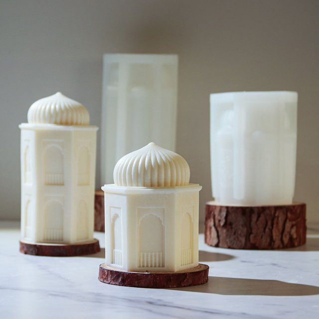 Silikonform für DIY Ramadan Kerzen in geometrischer Burg-Optik zur Herstellung von Gips- oder Sojawachs-Laternen für die orientalische Dekoration - Bild 1