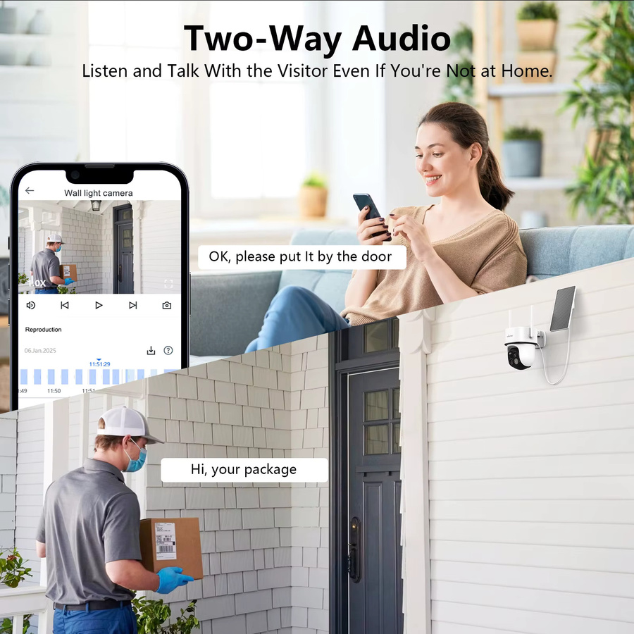 Wansview Dual-Objektiv 2K Solar-Überwachungskamera für den Außenbereich, kabellose WLAN PTZ Akku-Kamera mit PIR-Bewegungserkennung, Farb-Nachtsicht, Zwei-Wege-Audio und IP65 wasserdicht, Weiß - Bild 5