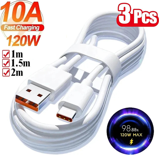 Xiaomi USB-auf-Typ-C-Kabel für Android mit 120W und 10A für superschnelles Laden und Hochgeschwindigkeits-Datenübertragung, Farbe: Weiß - Bild 1