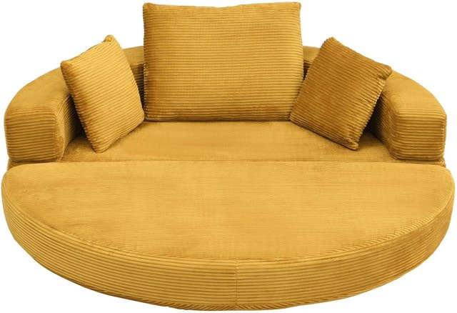 PXloue Modulares Klappsofabett aus Cordstoff mit 3 Kissen, Gelb, B/T/H: 173 x 176 x 60 cm - Bild 1