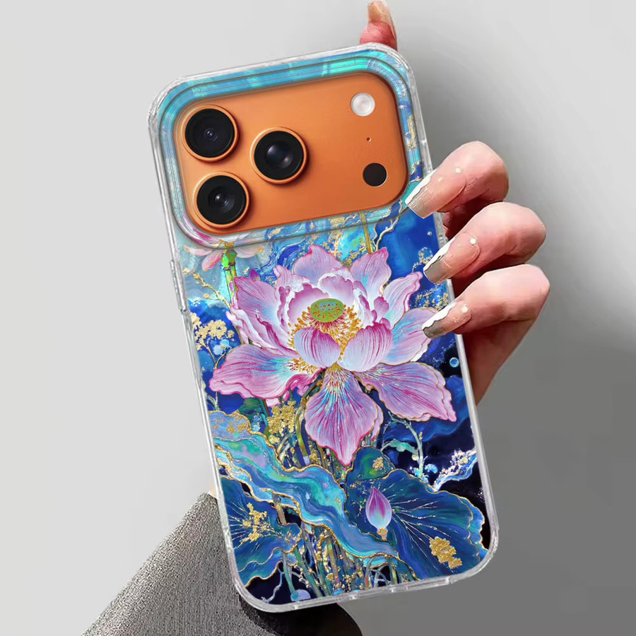 INS Girl Luxus-Handyhülle mit blauem Lotusblüten-Design für iPhone 17 Pro Max, 16, 15, 14, 13, 12 und SE - Bild 2